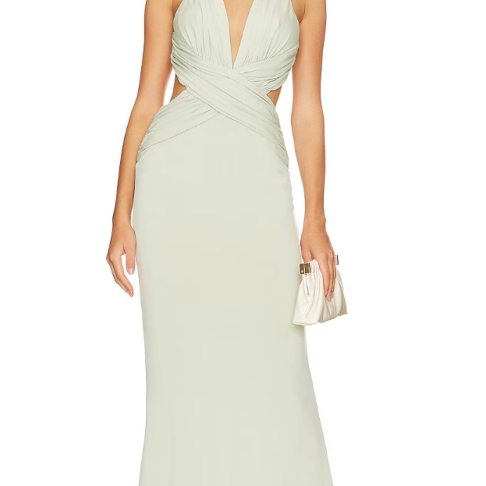 Elegant Sage Cross-Front Evening Dress